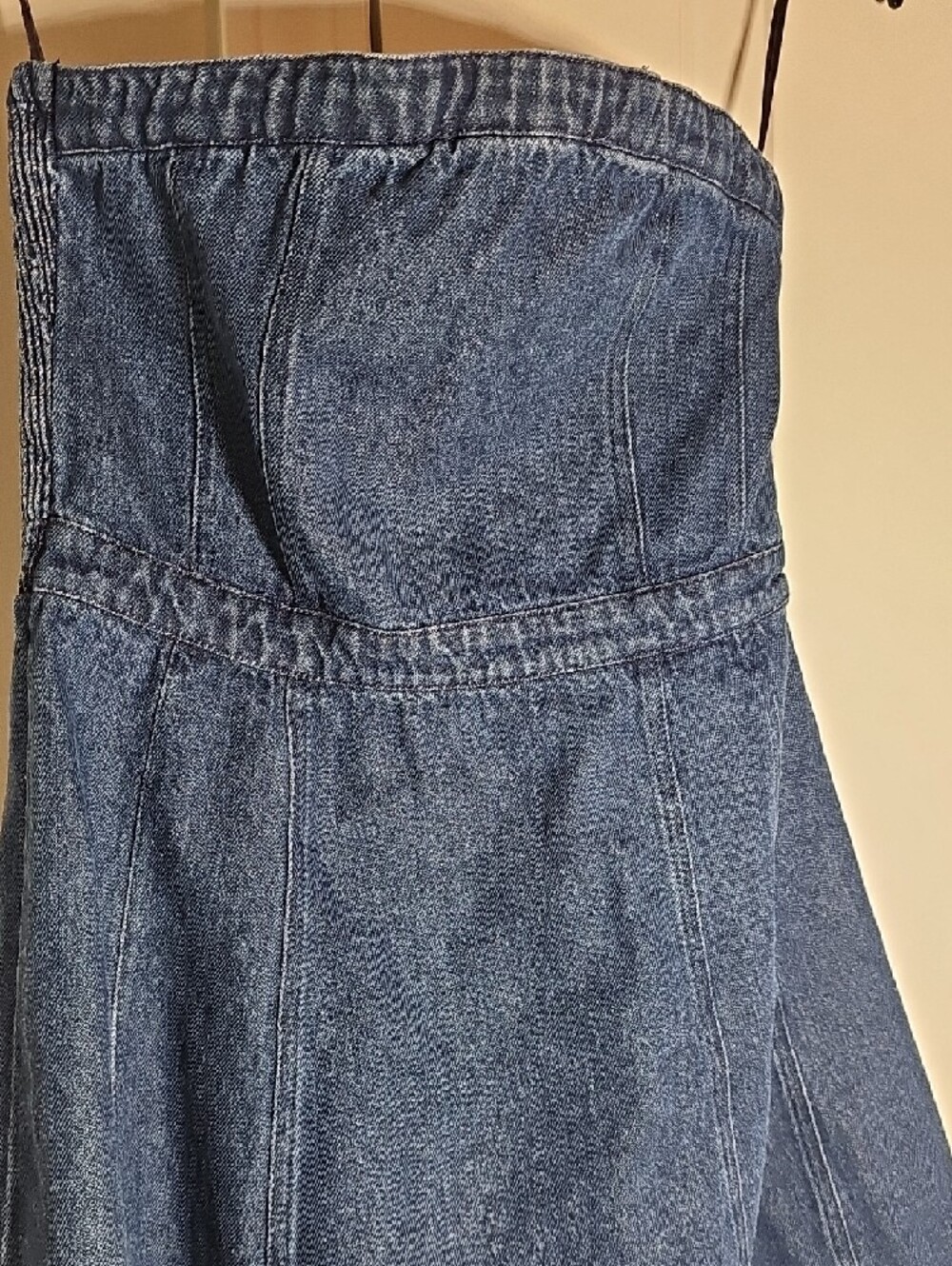 Strapless Denim Mini Dress in Dark Blue - Picture 2 of 5